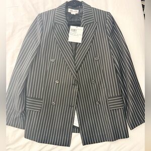 NWT Victoria Beckham Black and Silver Pinstripe Double-Breasted Blazer Size 8